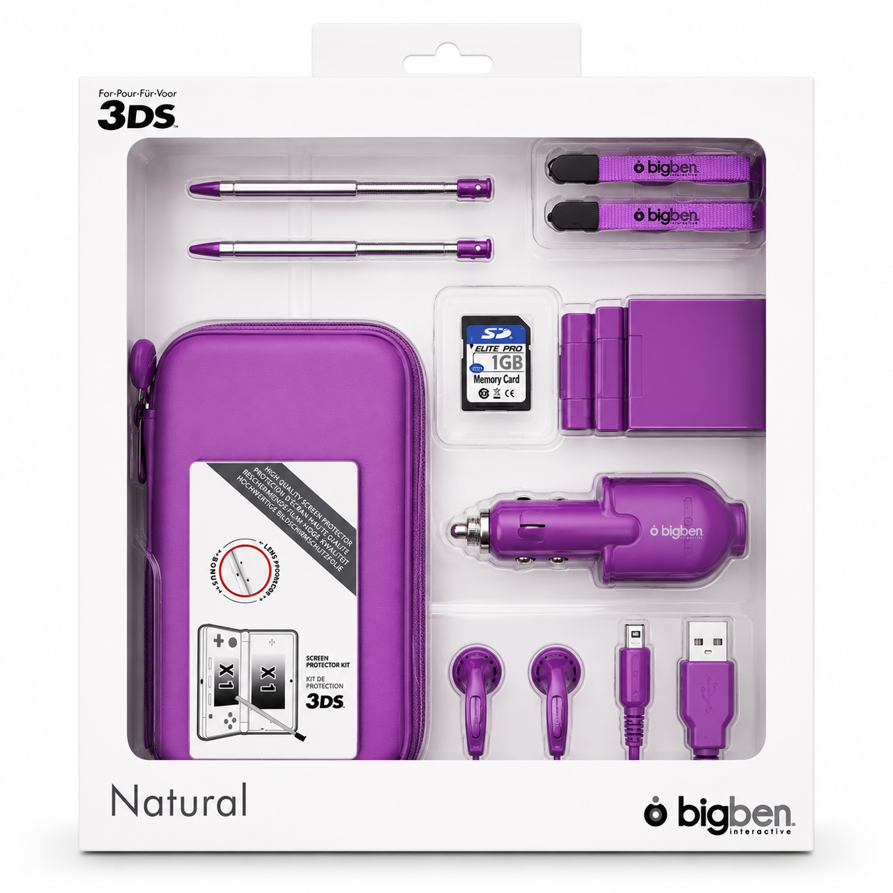 Kit Accessoires Nintendo 3DS XL Bigben – Violet | Housse + Chargeur + Kit Complet | Neuf