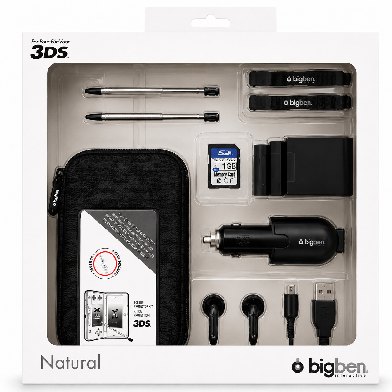 Kit Accessoires Nintendo 3DS XL Bigben – Noir | Housse + Chargeur + Kit Complet | Neuf