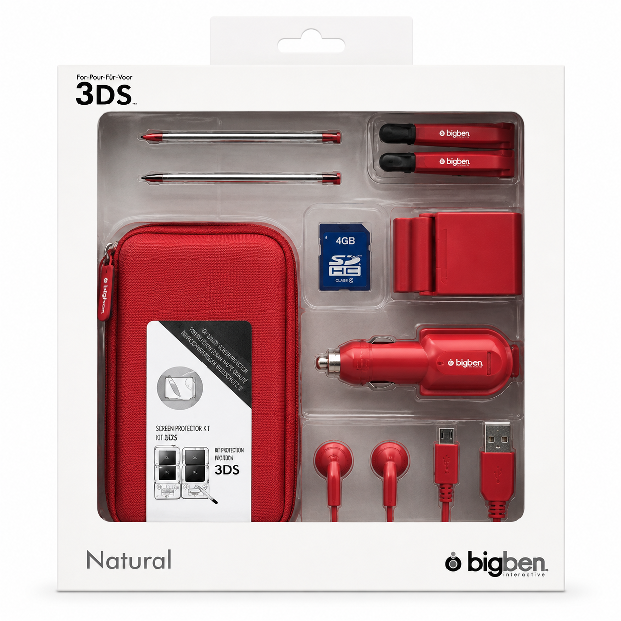 Kit Accessoires Nintendo 3DS XL Bigben – Rouge | Housse + Chargeur + Kit Complet | Neuf