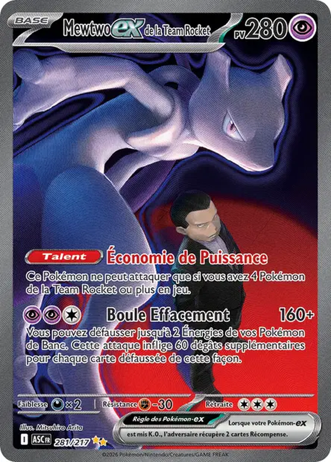 Mewtwo ex de la Team Rocket – 281/217 - Héros Transcendants